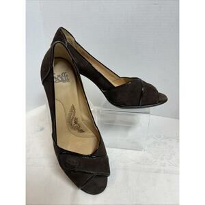SOFFT brown leather suede heels crossed peep toes shoes size 9.5